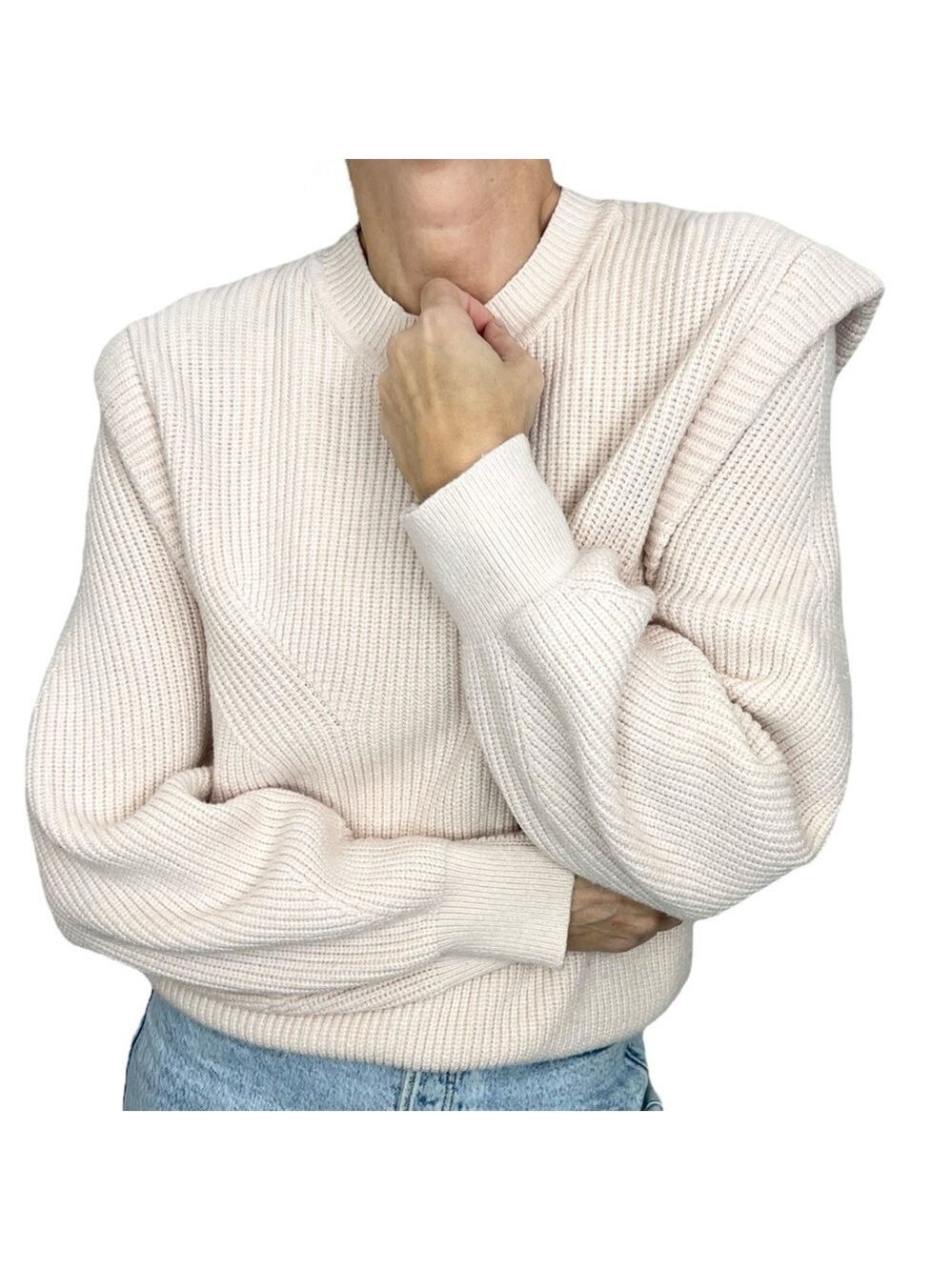 NAF NAF Paris pale pink statement shoulder oversized pullover sweater 1 Small